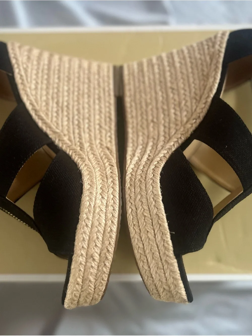 MICHAEL Michael Kors Black Wedge Sandals with Gold Zipper Detail